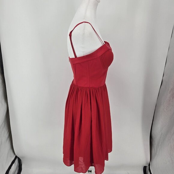 ERIN Fetherston Red Corset Bodice Chiffon Skirt Removable Straps Size 8 - Picture 5 of 10